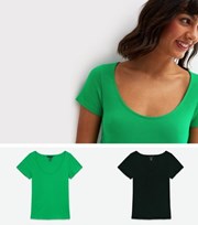 New Look 2 Pack Black and Green Scoop Neck T-Shirts